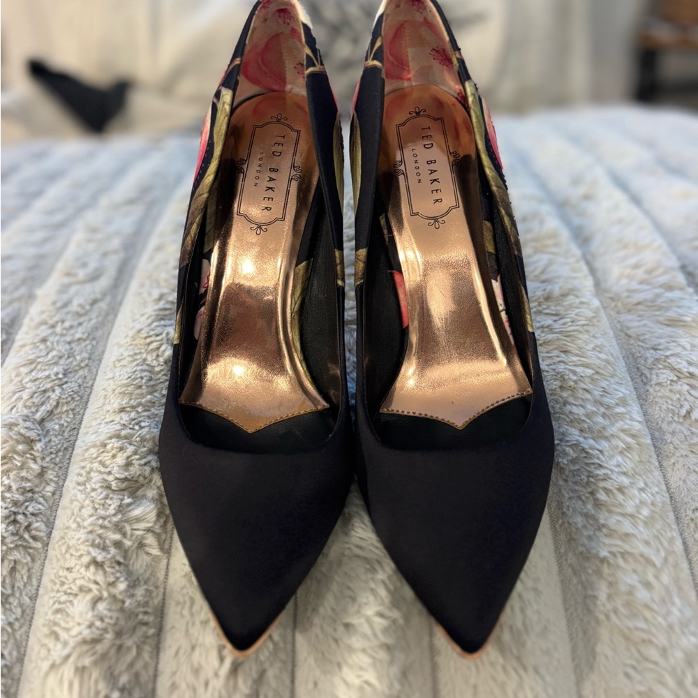 Ted Baker Black and Pink Floral Heels